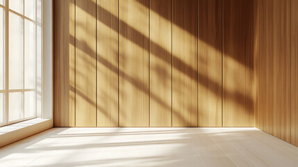 Poster - Wooden wardrobe with glossy sliding doors in minimalist style interior design of modern bedroom