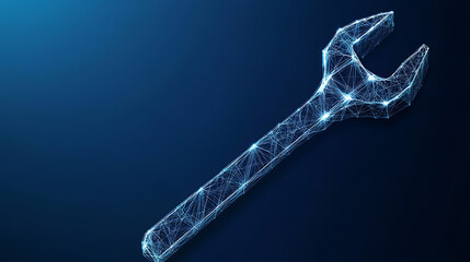 Poster - Wrench or spanner modern illustrationmonochrome abstract isolated on blue backgroundlow poly wireframe stylerepair concept