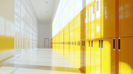 Poster - Yellow lockers with white walls in school hallway