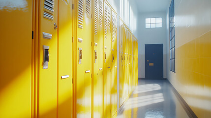 Aufkleber - Yellow lockers with white walls in school hallway
