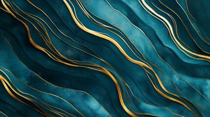 Leinwandbilder - Abstract teal and gold wavy texture background.
