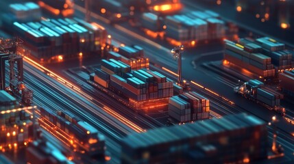 Poster - dynamic freight operations shipping yard digital art urban environment aerial view logistics innovat