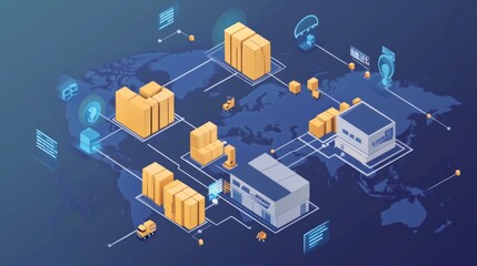 Poster - Global supply chain optimization worldwide infographic digital environment aerial view logistics concept