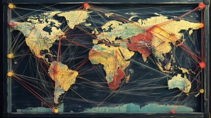 Poster - Global connection mapping world map visual data representation abstract design aerial view information flow