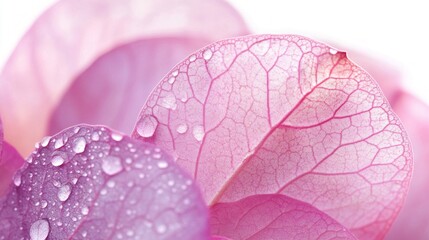 Aufkleber - Pale pink petals, beautifully detailed, reveal intricate veins, while glistening droplets cling to their surface, showcasing freshness after an evening rain in a peaceful garden