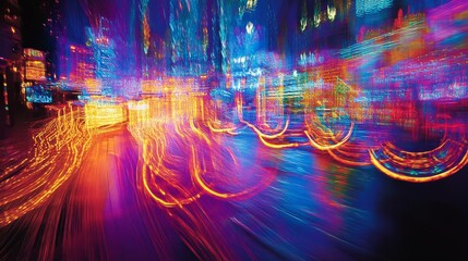 Poster - Dynamic night cityscape lights urban environment abstract photography vibrant colors motion blur concept