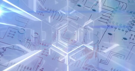 Poster - creating digital tunnel effect, glowing lines and futuristic circuit board patterns