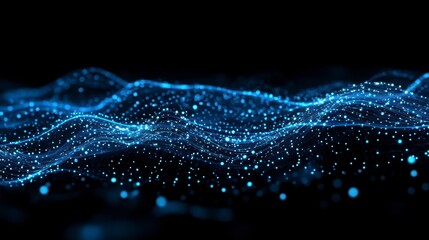 Leinwandbilder - Abstract blue particle wave flowing on dark background.