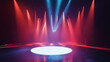 © Johnson - Empty Stage with Red and Blue Lighting  Circular Platform  Spotlight  Show  Concert  Event