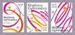 © AikaMozaika - Bright colorful set of minimalistic rhythmic gymnastics posters depicting a composition with a swirling, waving ribbon and balls, close up. Trendy vector concept sport design
