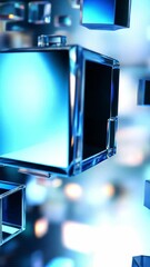 Poster - Stunning futuristic background featuring floating transparent cubes in bright blue hues