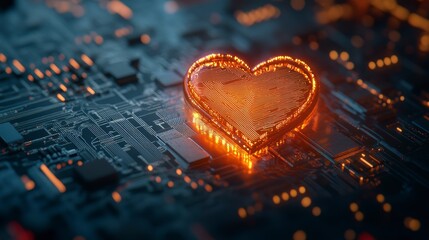 Poster - Glowing heart symbol on a circuit board.