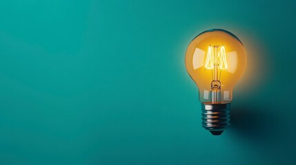 Leinwandbilder - Glowing light bulb on teal background.