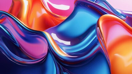 Aufkleber - Abstract vibrant swirls of blue, orange, and pink liquid.