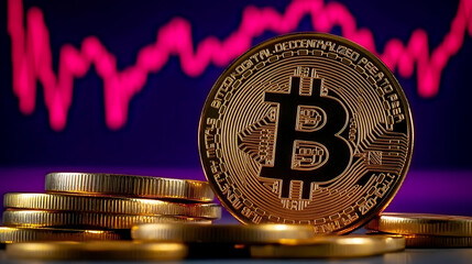 Aufkleber - Cryptocurrency concept, bitcoin with dark stock chart background