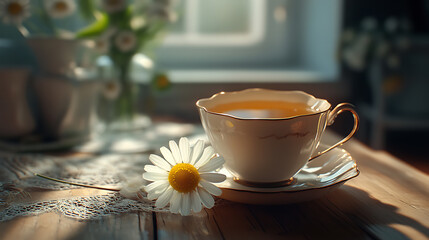 Aufkleber - Cup of tea with chamomile flower