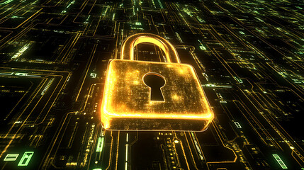 Poster - Cyber security concept, network security with padlock on screen, hologram data screen, 3d render