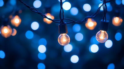 Aufkleber - Festive glittering bokeh background with golden and blue hues, ideal for holiday season graphics