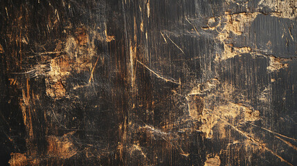 Poster - Dark brown wood texture with scratches as background