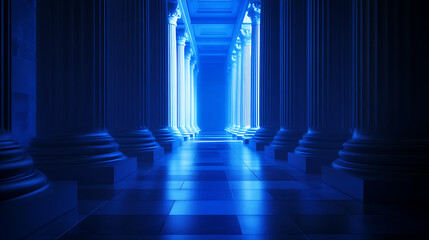 Aufkleber - Dark interior with blue lighting and columns