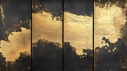 Poster - Decorative abstract art print set, golden brushstrokes, texture, design for wall decor, wallpaper, posters, cards, murals, hangings