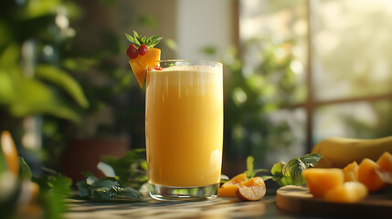 Poster - Deliciosos zumos y batidos naturales y saludables con frutas, generativo ai