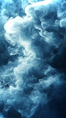 Poster - Futuristic blue smoke swirling gracefully against a dark backdrop in high-definition animation
