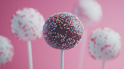 Poster - Delicious cake pops decorated with frosting chocolate and sprinkles