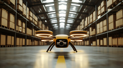 Poster - Delivery drone in warehouse, futuristic technologies of the future
