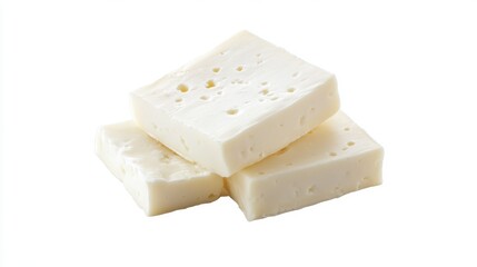 Aufkleber - Three pieces of white cheese cubes isolated on white background.