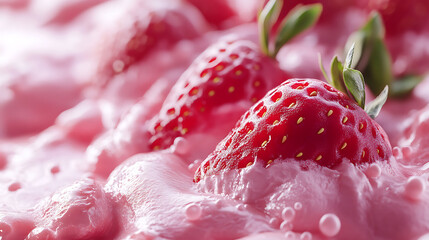 Poster - Dessert in the form of sweet creamy ice cream with strawberries