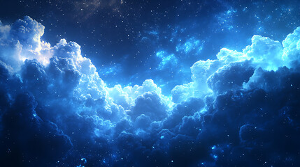 Poster - Digital background featuring cloud technology, with glowing blue and white clouds on a dark navy background