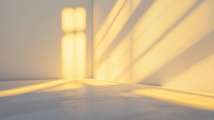 Poster - Sunlight streams through a window, casting warm shadows on a white wall and floor.