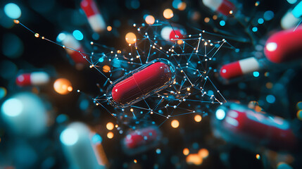 Aufkleber - Digital pills and neural network representing pharmaceutical ai and drug discovery