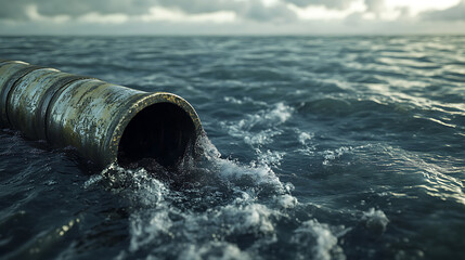 Poster - Dirty water from a sewage pipe being pumped into a the ocean