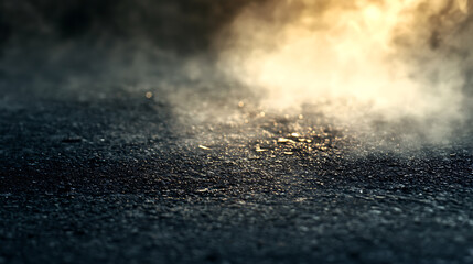 Aufkleber - Dramatic close up of asphalt with intense light and smoke, dynamic background concept