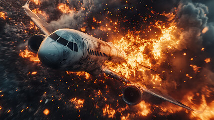 Fototapete - During the flight, the engine failed and the plane caught fire