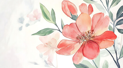 Poster - Elegant collection of hand-painted watercolor flowers, blossoming plants and foliage for invitations, decorations, and art