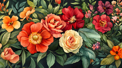 Aufkleber - Elegant watercolor floral collection featuring vibrant blooms and lush foliage, ideal for invitations, art prints, and decorative