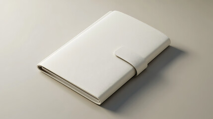 Poster - Elegant white leather notebook mockup on soft grey background with subtle shadows
