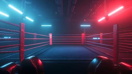 Poster - Empty boxing ring on fight night