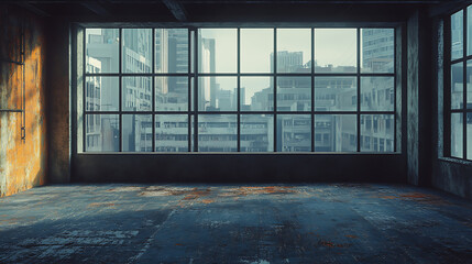 Aufkleber - Empty room with panoramic window and city view