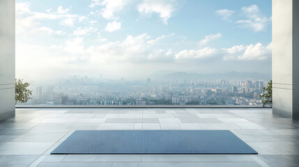 Aufkleber - Empty yoga mat on the terrace with view of the city