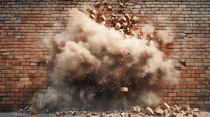 Aufkleber - Explosion of brown brick wall