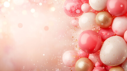 Poster - Festive sweet pink balloons background banner celebration theme, copy space