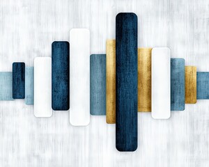 Poster - Minimalist Watercolor Cityscape Illustration Featuring Shapes and Textures in Blue, White, and Gold Tones