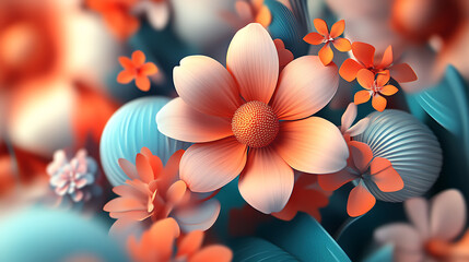 Poster - Flower background with geometric pattern 3d illustration