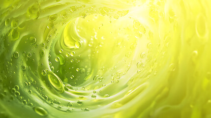 Fototapete - Fractal waterdrop, light yellow nature background, drop of water, water drops on green, drop of water on leaf