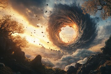 Wall Mural - the end of the world apocalyptic epic scene spectacular 3d art illustration.