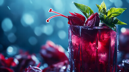 Poster - Fresh roselle (hibiscus sabdariffa), herbal plant, ingredient in beverage